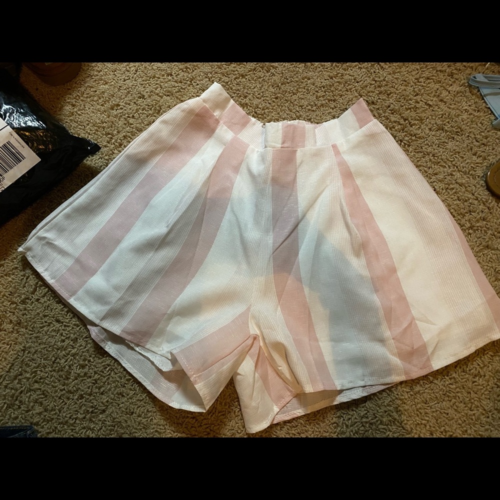 Pink and white stripe linen shorts